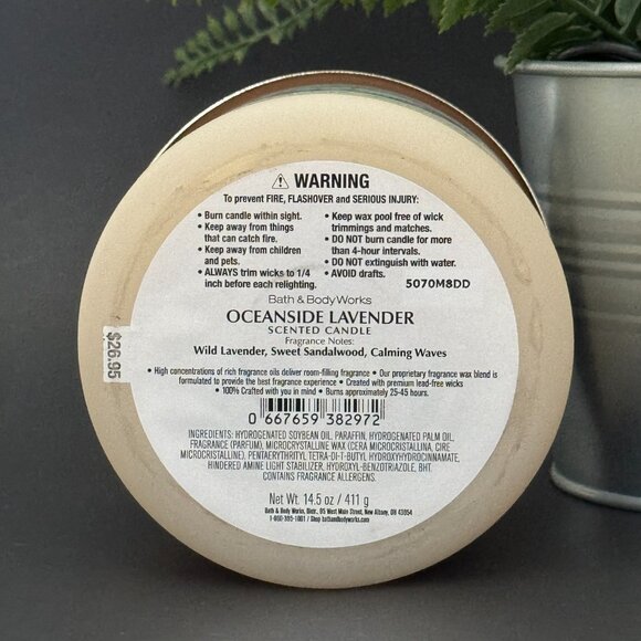 BBW Oceanside Lavender Bath & Body Works 3 Wick Candle - Picture 9 of 10
